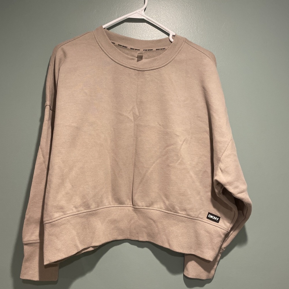DKNY Sport Women's Sz M Cropped Logo Crew Neck TAN